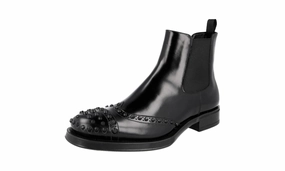 All-Season Wear Minimal Touch Prada Men's Black welt-sewn Leather Half-Boot 2TE131