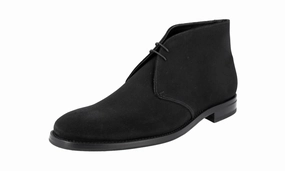 Prada Men's Blue welt-sewn Leather Desert Half-Boot 2TC049 Season Wardrobe