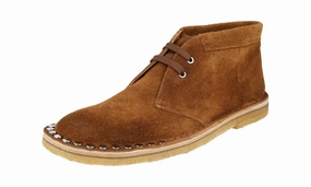 Comfortable Step Layering Style Prada Men's Brown Leather Half-Boot 2TG121