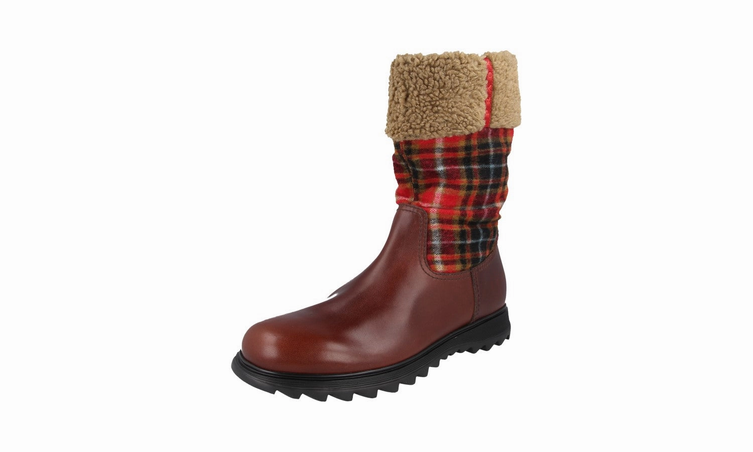 Prada Men's Brown Leather Shearling Scottish Tartan Half-Boot PS630 Urban Walk
