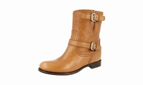 Prada Women's Brown Deerskin Leather Half-Boot 1U292E Holiday Ready