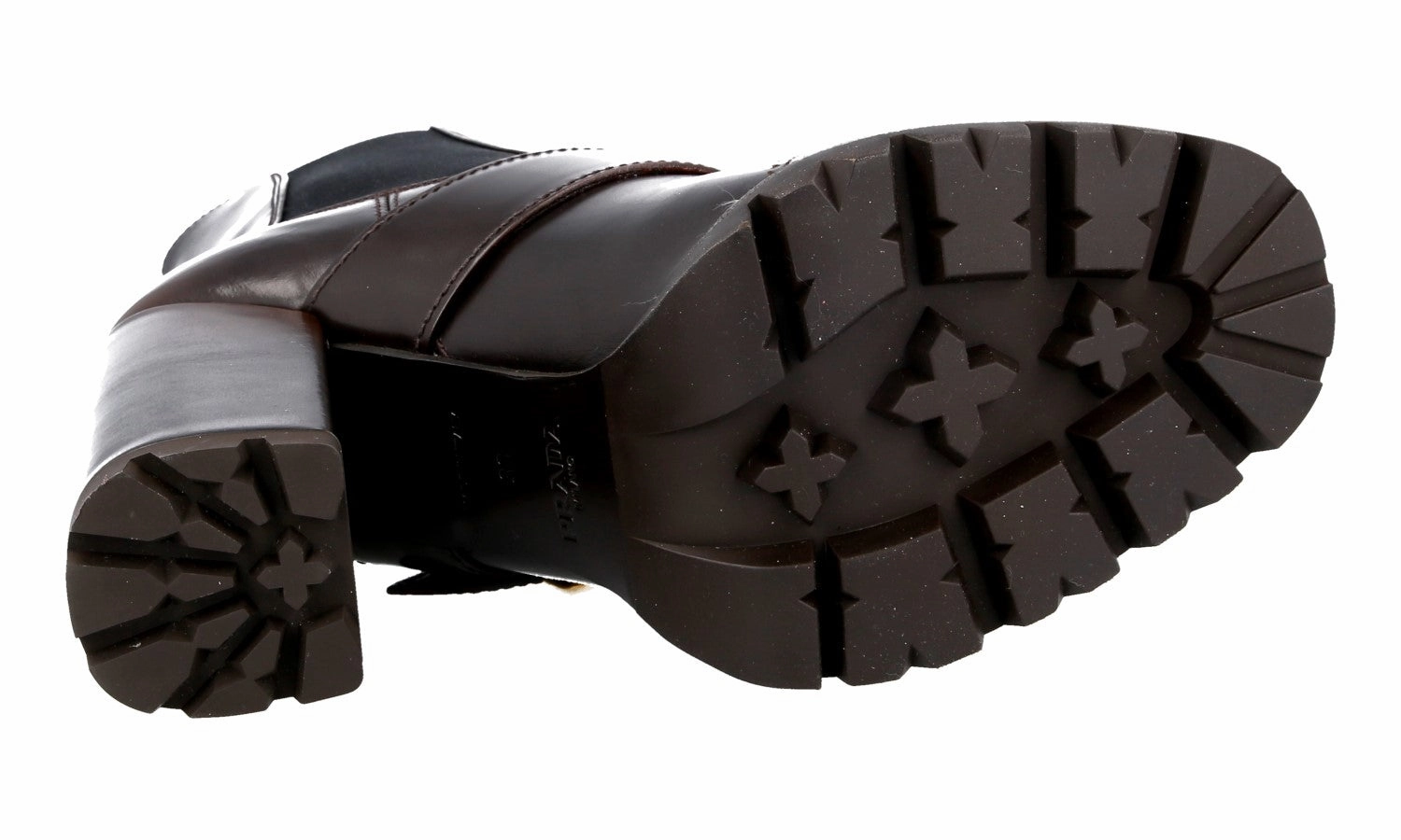 Round Toe Prada Women's Brown Full Brogue Leather Half-Boot 1T924H