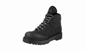 Prada Women's Grey welt-sewn Shearling Felt Half-Boot 3T5920 Everyday Comfort