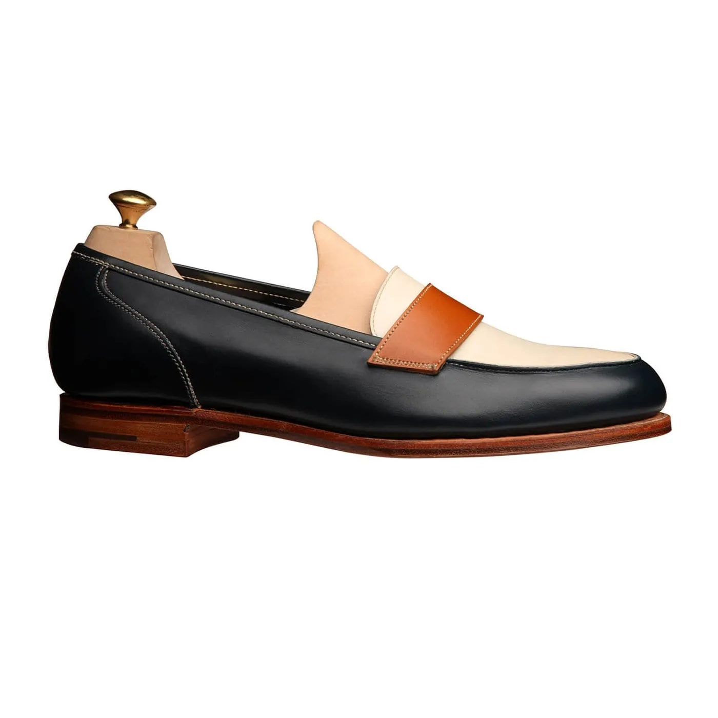 Pop Tone Flat Surface Clare Navy, Ivory & Tan Burnished Calf