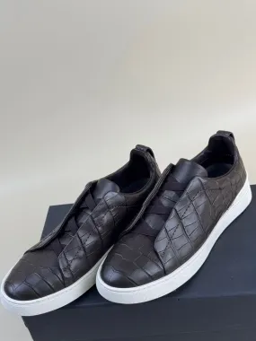 Crocodile Shoes Genuine Crocodile Skin Leather Sneakers Brown Canvas Material
