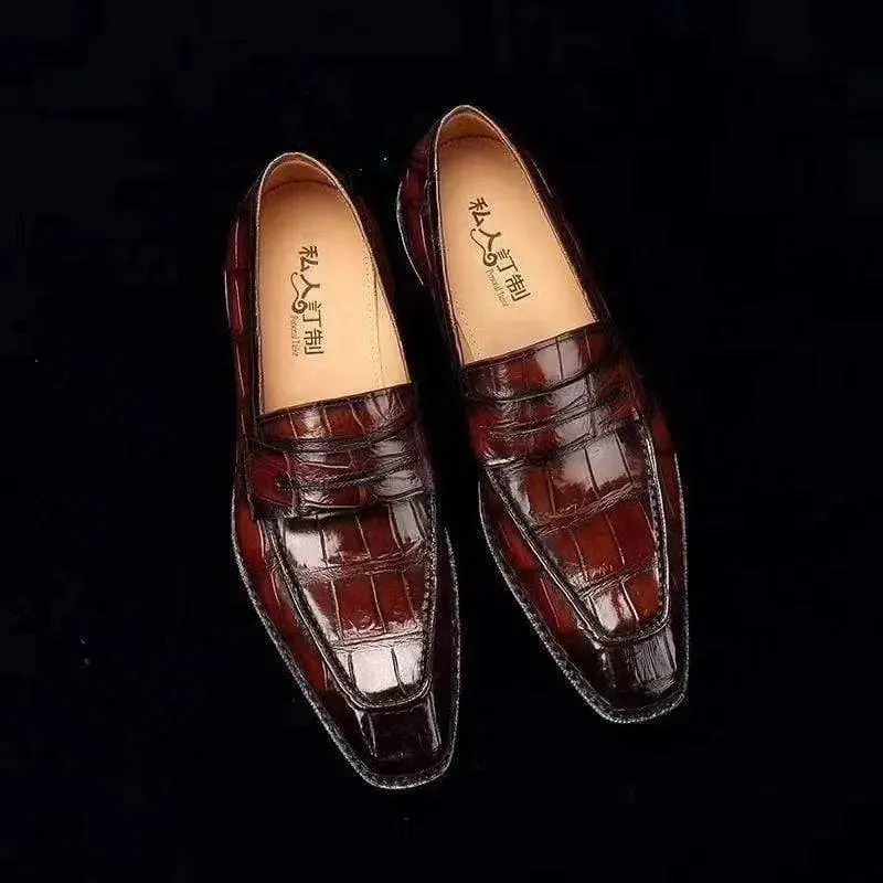 Simple Easy Slip-On Shoes Crocodile Shoes Mens Crocodile Leather  MonkStrap Slip On Boat Shoes