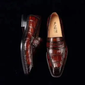 Fashionable Look Crocodile Shoes Mens Crocodile Leather  MonkStrap Slip On Boat Shoes