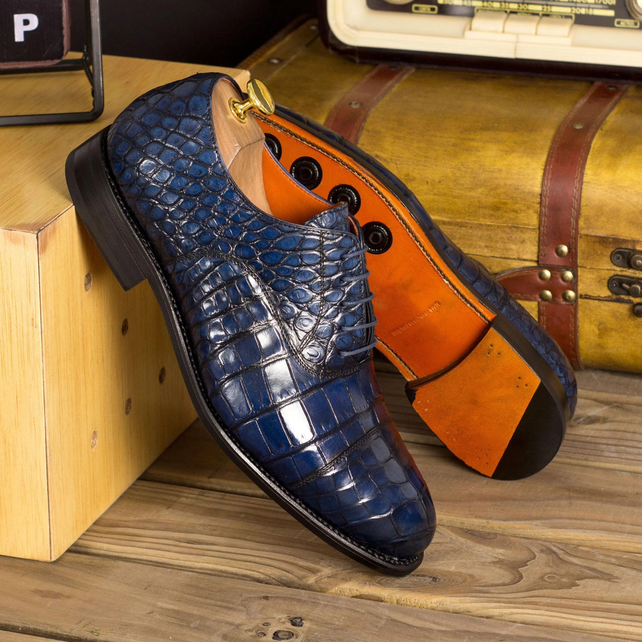 Navy Alligator Oxford Shoes Prime Move