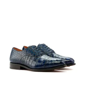 Navy Alligator Oxford Shoes Durable Leather Lace-ups