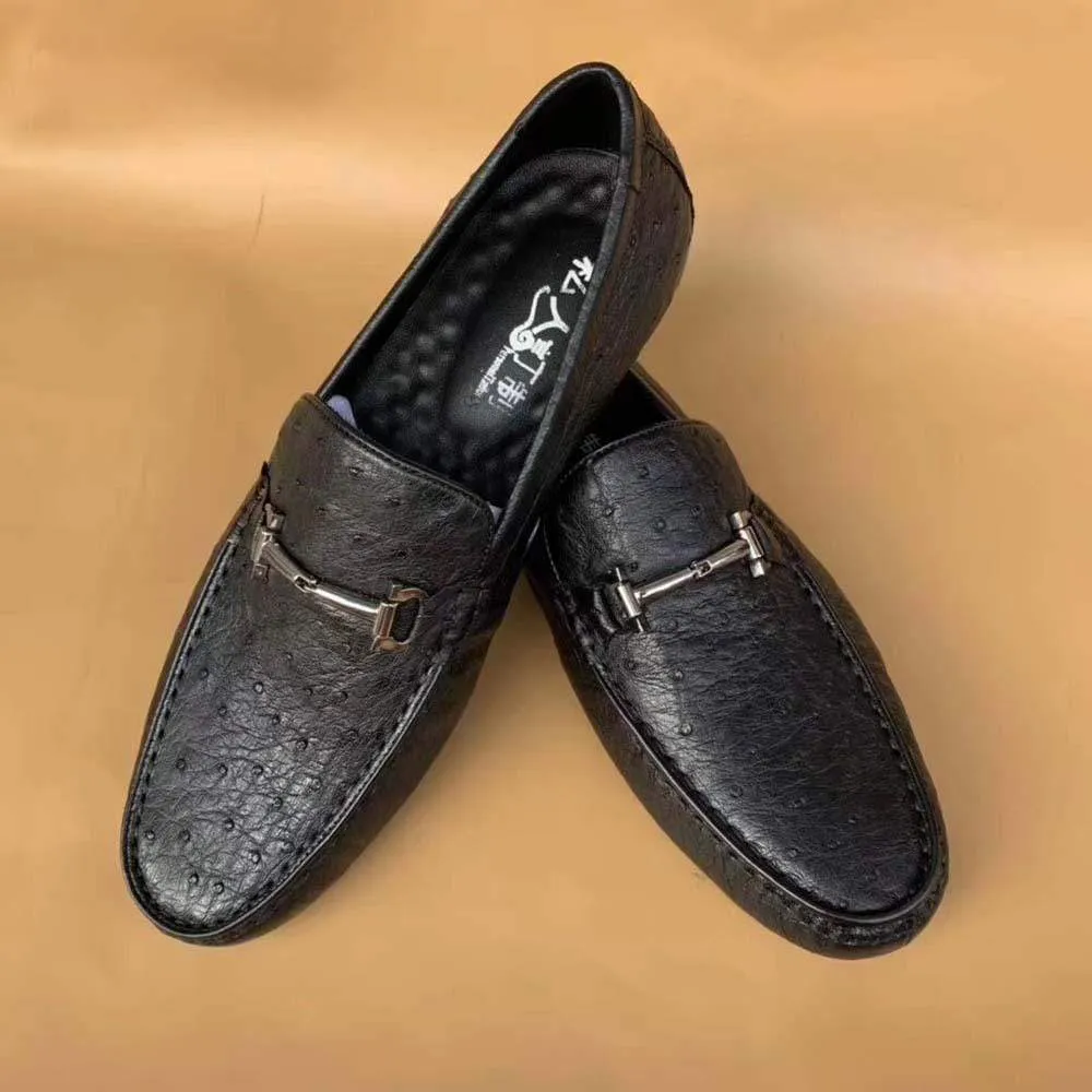 Crocodile Shoes Men's Ostirch Leather Loafers Shoes Fashion Driving Shoes Business Dress Loafter Shoes Car Shoes Black Brunch Look