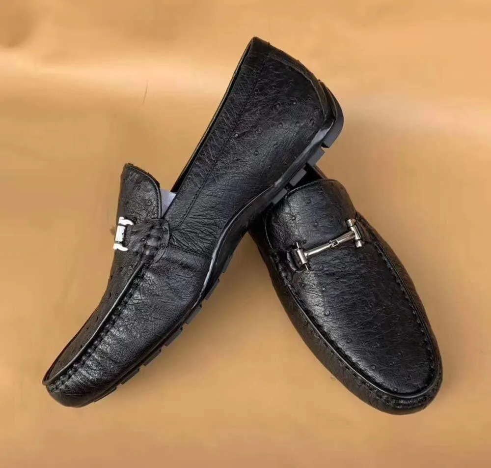 Gym Glow Adjust Buckle Crocodile Shoes Men's Ostirch Leather Loafers Shoes Fashion Driving Shoes Business Dress Loafter Shoes Car Shoes Black