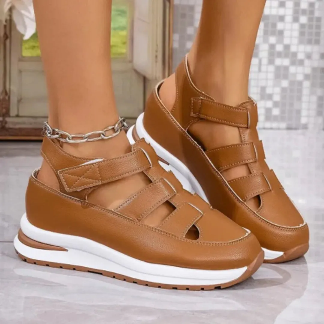 Lauren Cut-Out Platform Faux Leather Sandals Easy Wear Comfortable Outdoor Shoes