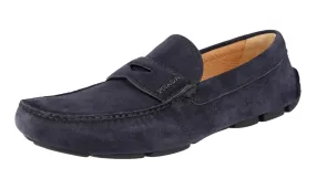 Date night Prada Men's Blue Leather Driver Shoes Loafers 2DD001