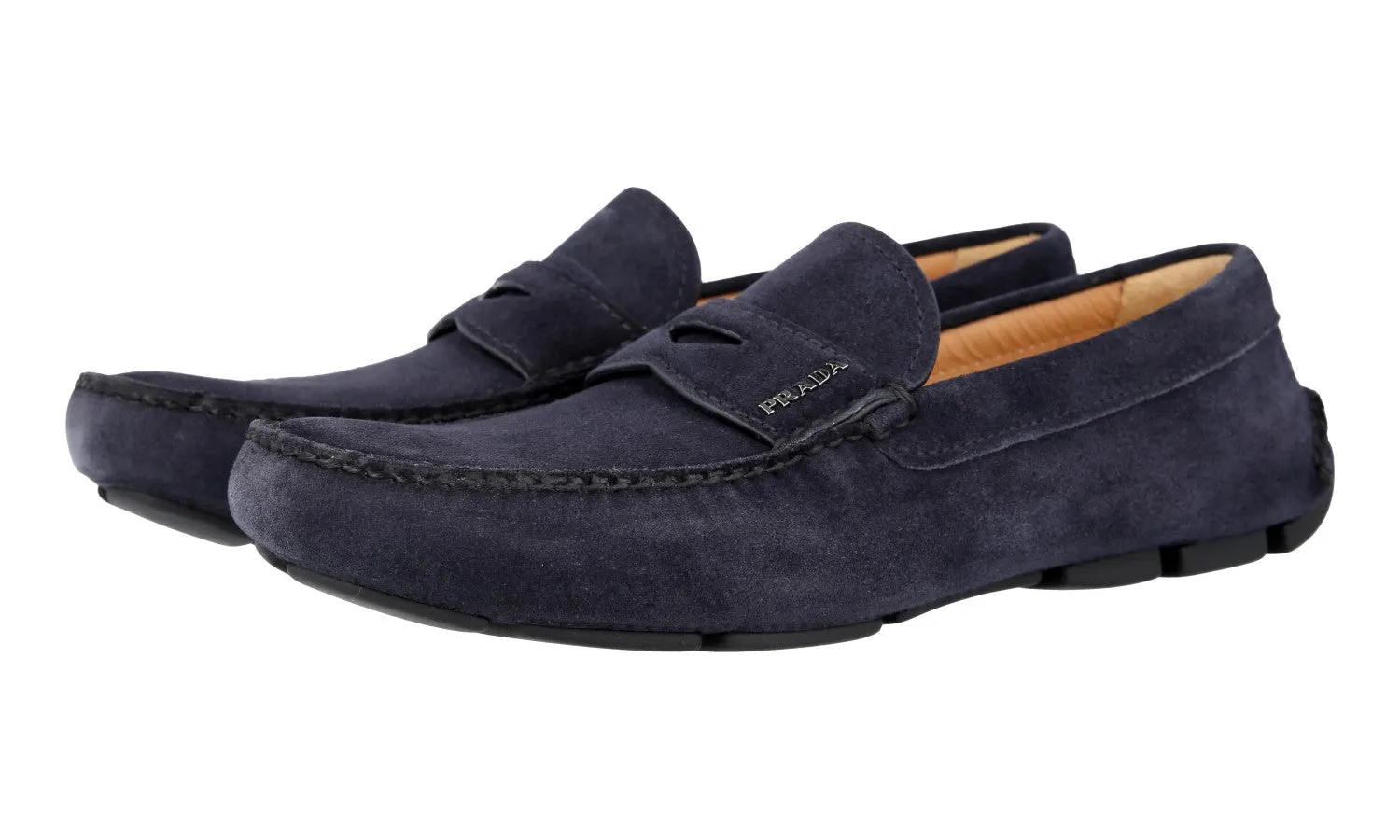 Prada Men's Blue Leather Driver Shoes Loafers 2DD001 Hill Walk Beach Friendly