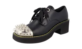 Smooth Layers Full Grain Miu Miu Women's Black Leather Lace-up Shoes 5E318D