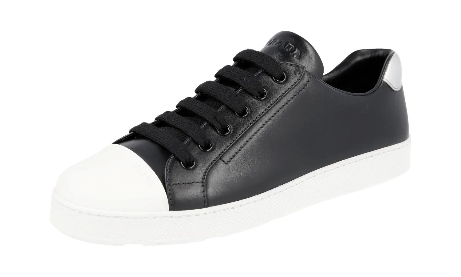 Prada Women's Black Leather Sneaker 1E663I Bold Statement