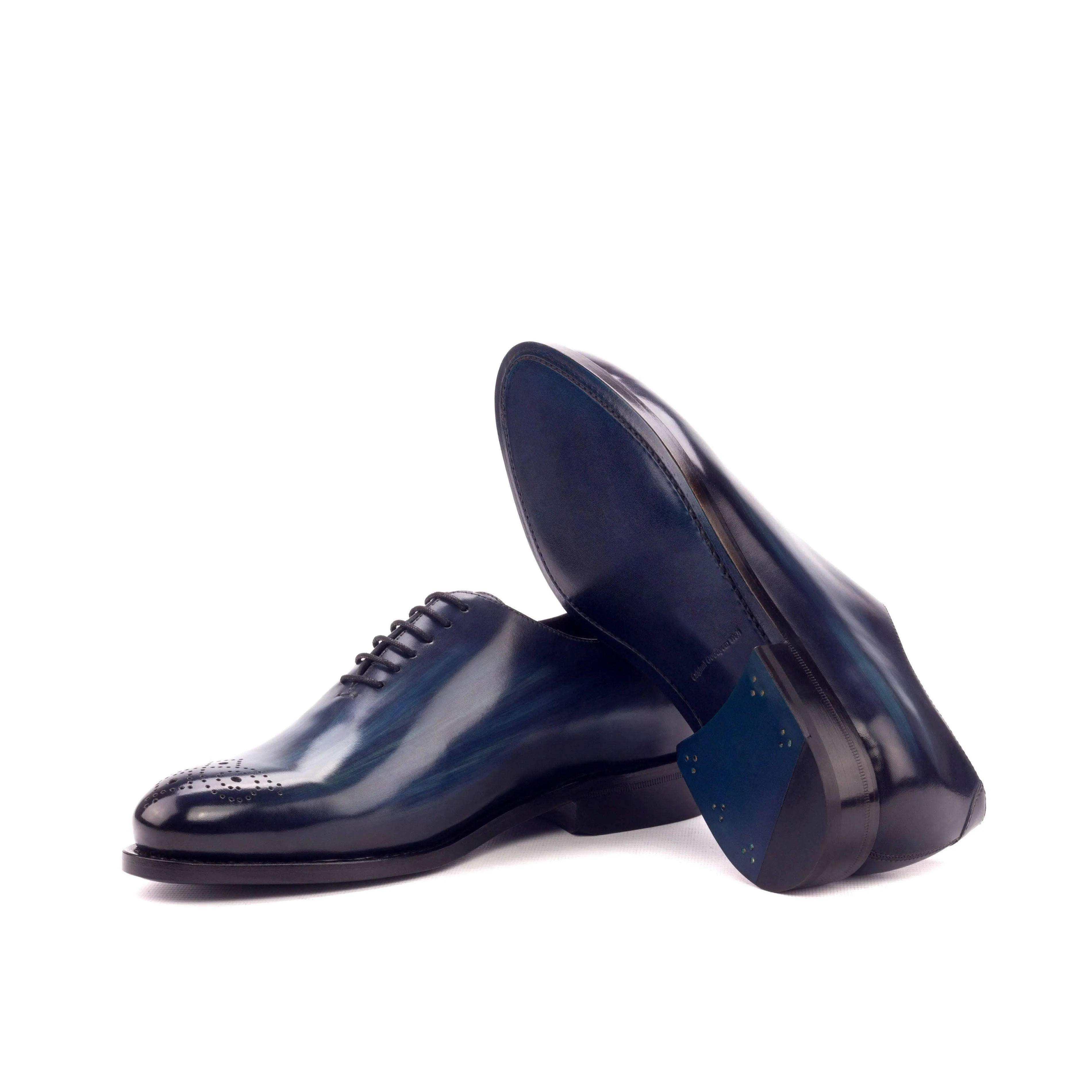 Rich Feel Navy Blue Patina Leather Wholecut Shoes