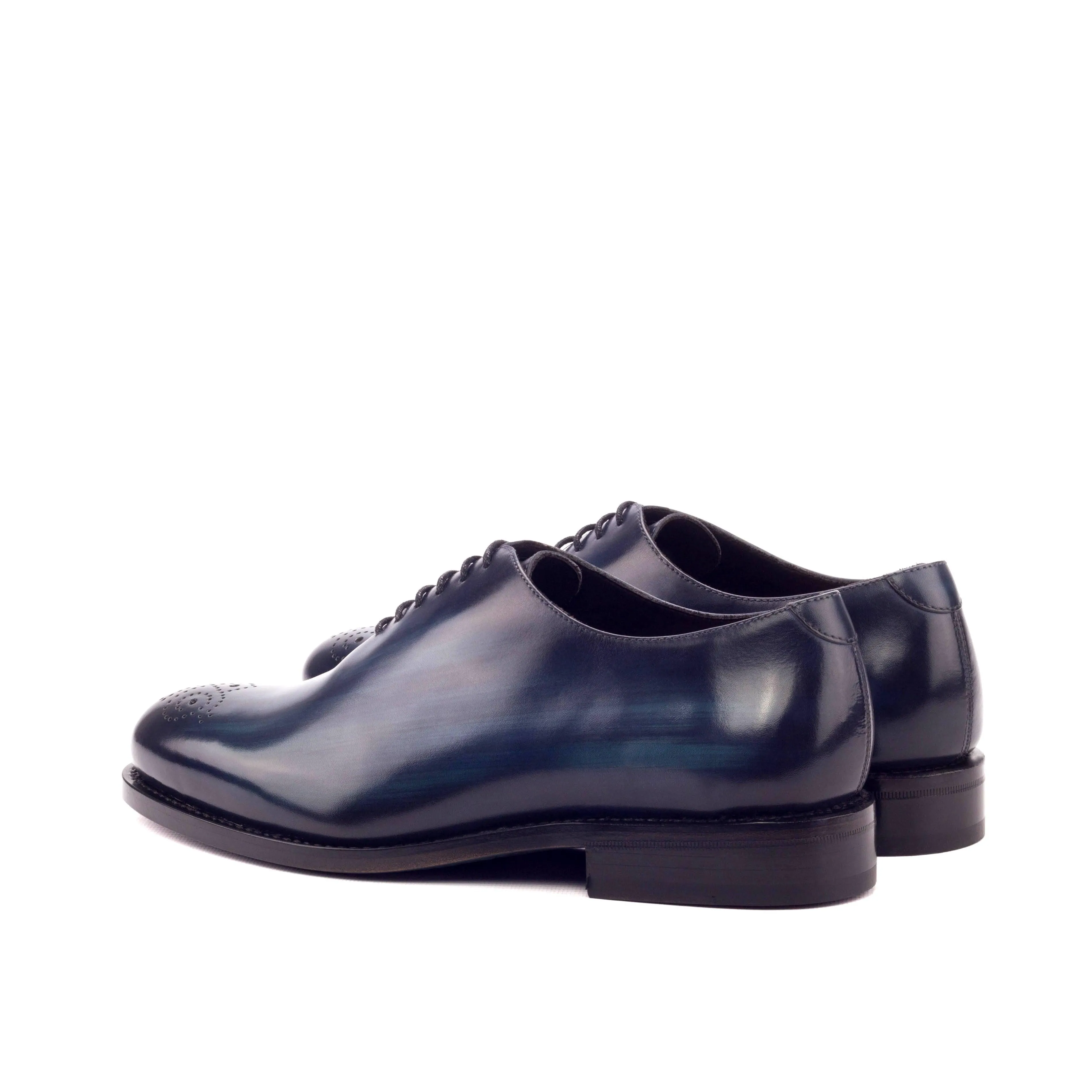 Navy Blue Patina Leather Wholecut Shoes Opulent Touch