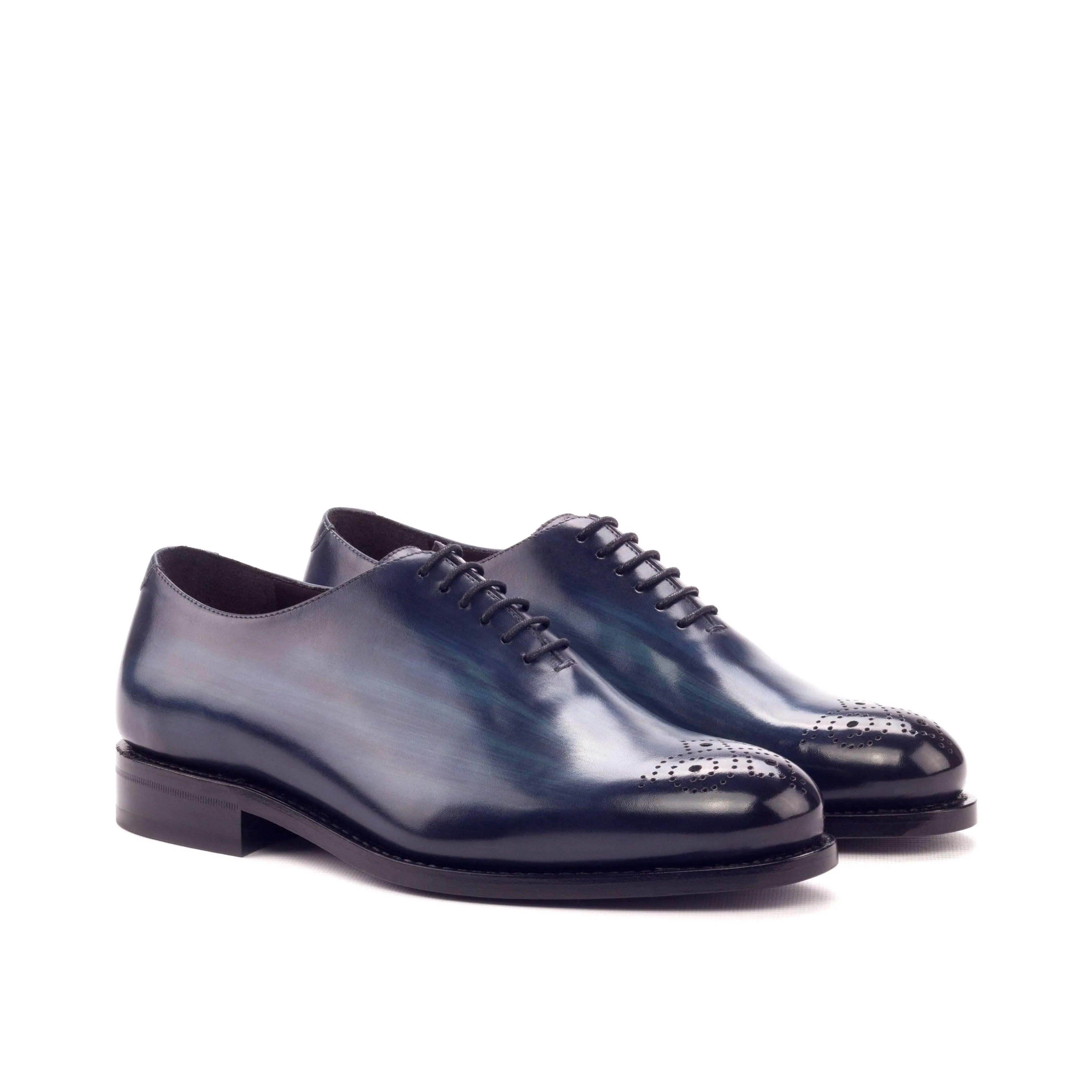 Casual Edge Navy Blue Patina Leather Wholecut Shoes