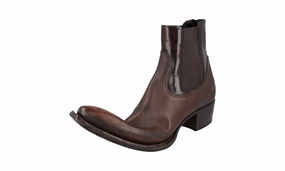Prada Men's Brown welt-sewn Leather Cowboy Half-Boot 2TG210 Street Mood Minimal Vibe