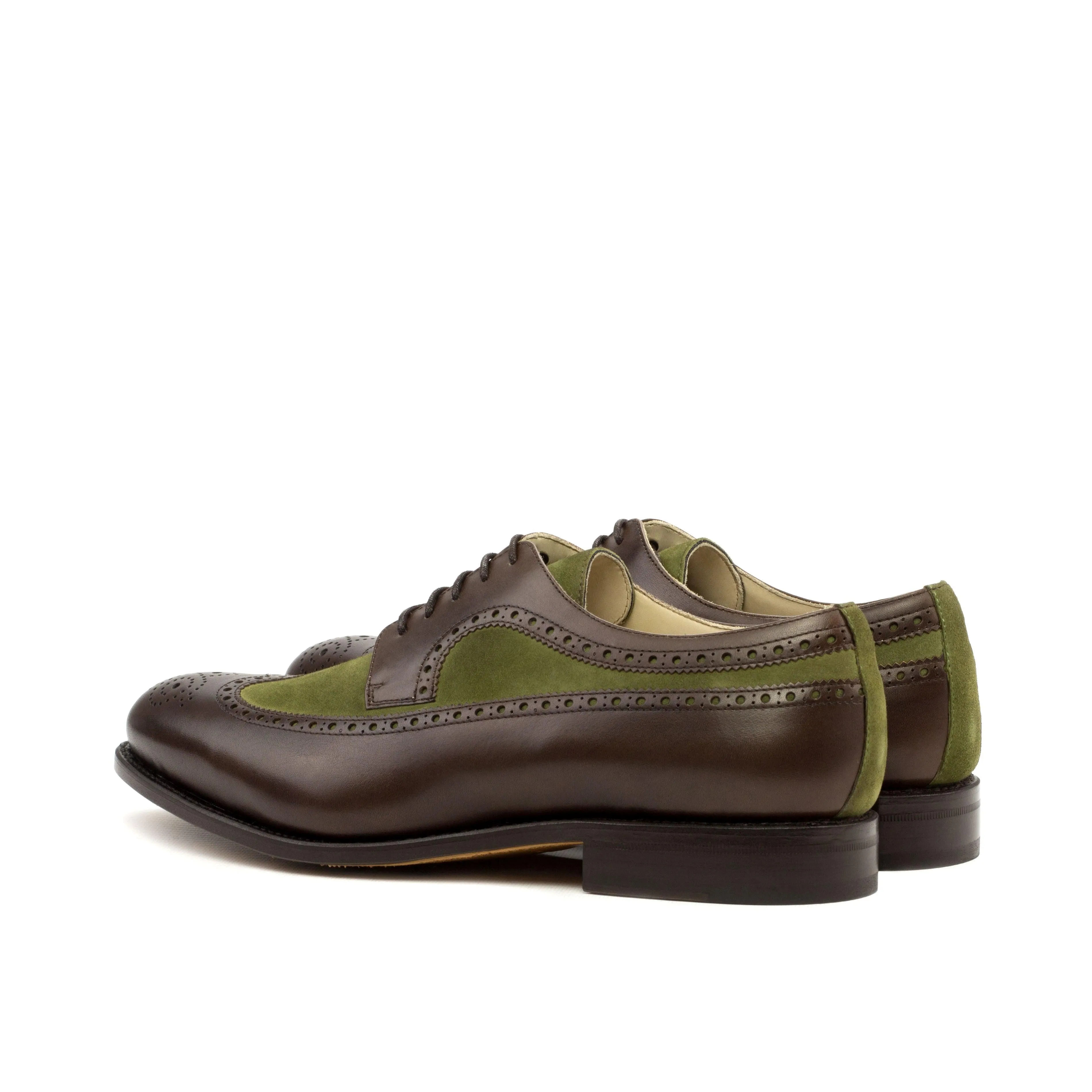 Leather Smooth Brown Leather & Khaki Suede Longwing Blucher