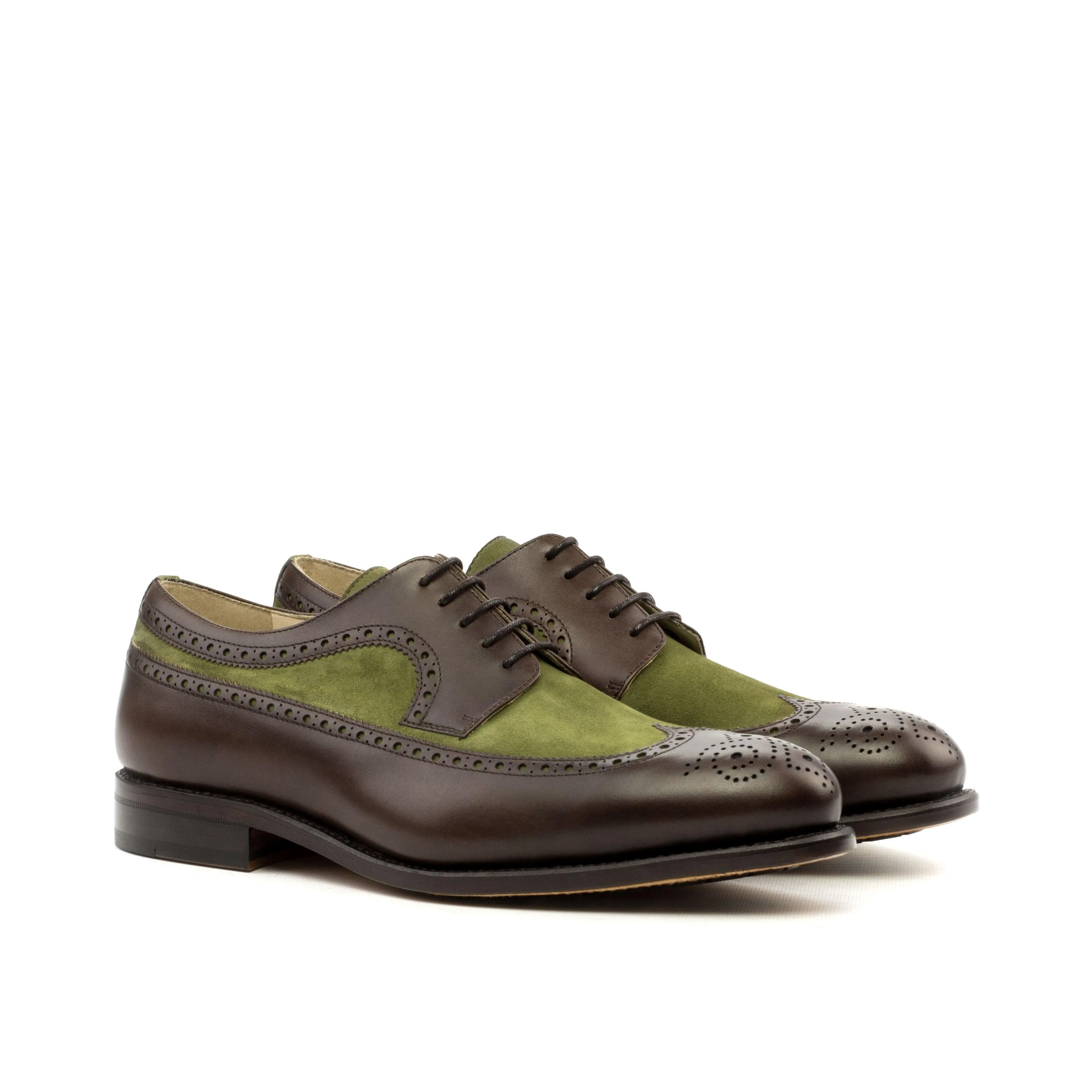 Elevator Ride Brown Leather & Khaki Suede Longwing Blucher