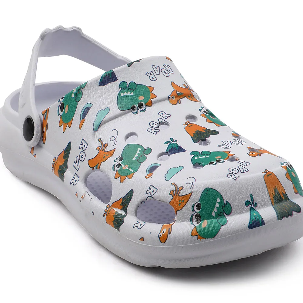 Quick Fit Shoes Lucy & Luke White Casual Slingback Printed Clogs For Kids ALEX-K2E By Liberty