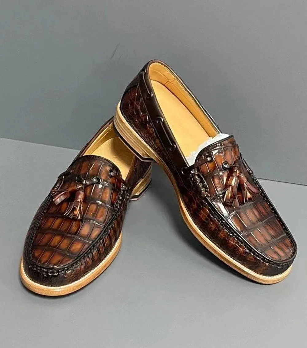 Comfortable Design Crocodile Shoes Vintage Genuine Crocodile Skin Leather Classic Fashion Slip On Driving Loafers