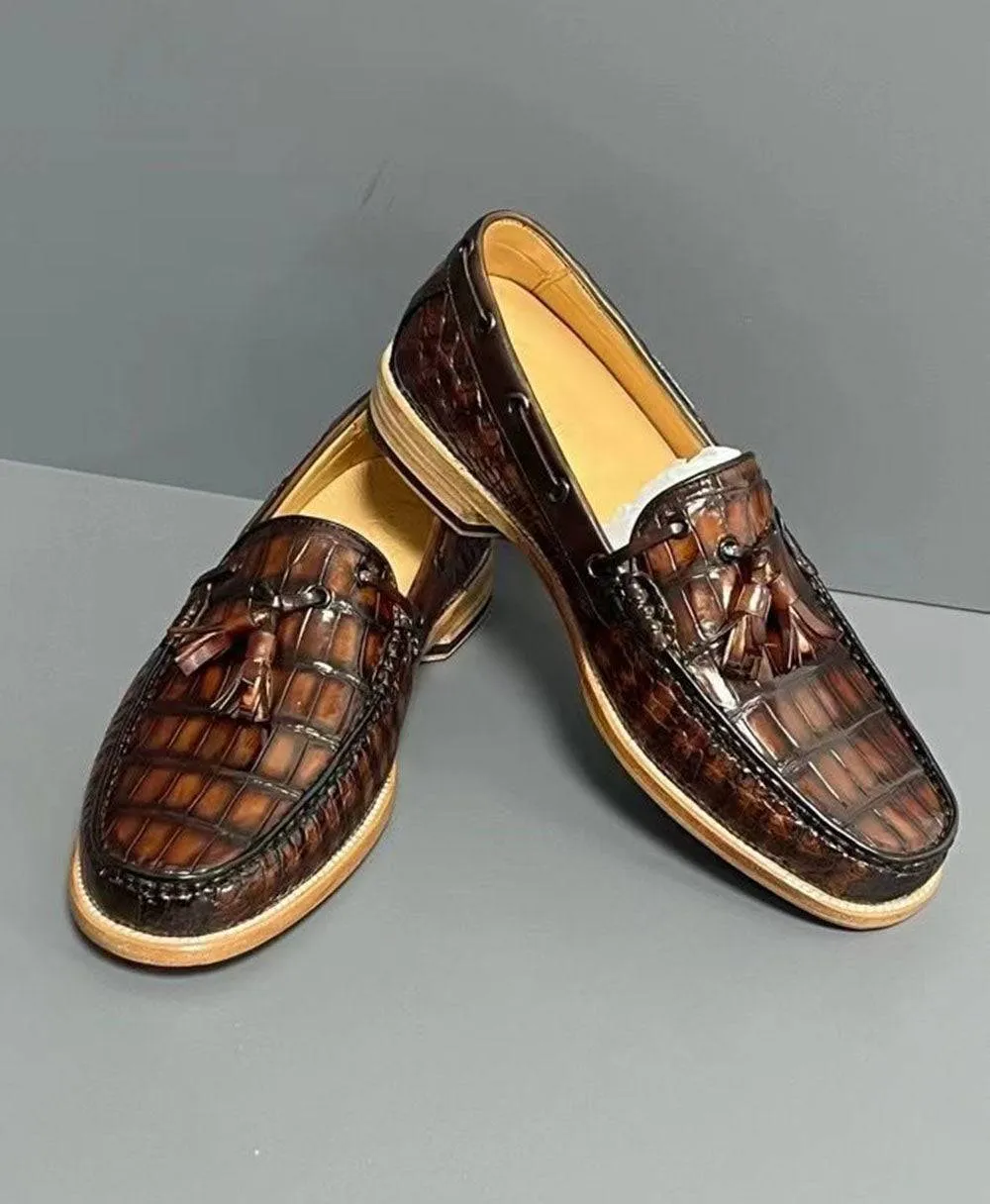 Sand Ready Camp Time Crocodile Shoes Vintage Genuine Crocodile Skin Leather Classic Fashion Slip On Driving Loafers