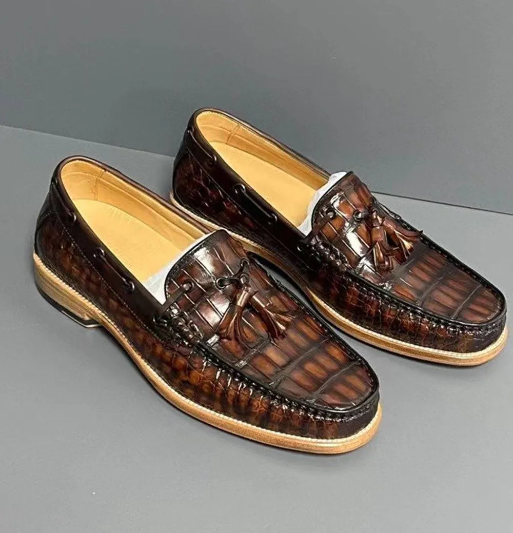 Crocodile Shoes Vintage Genuine Crocodile Skin Leather Classic Fashion Slip On Driving Loafers Field Play