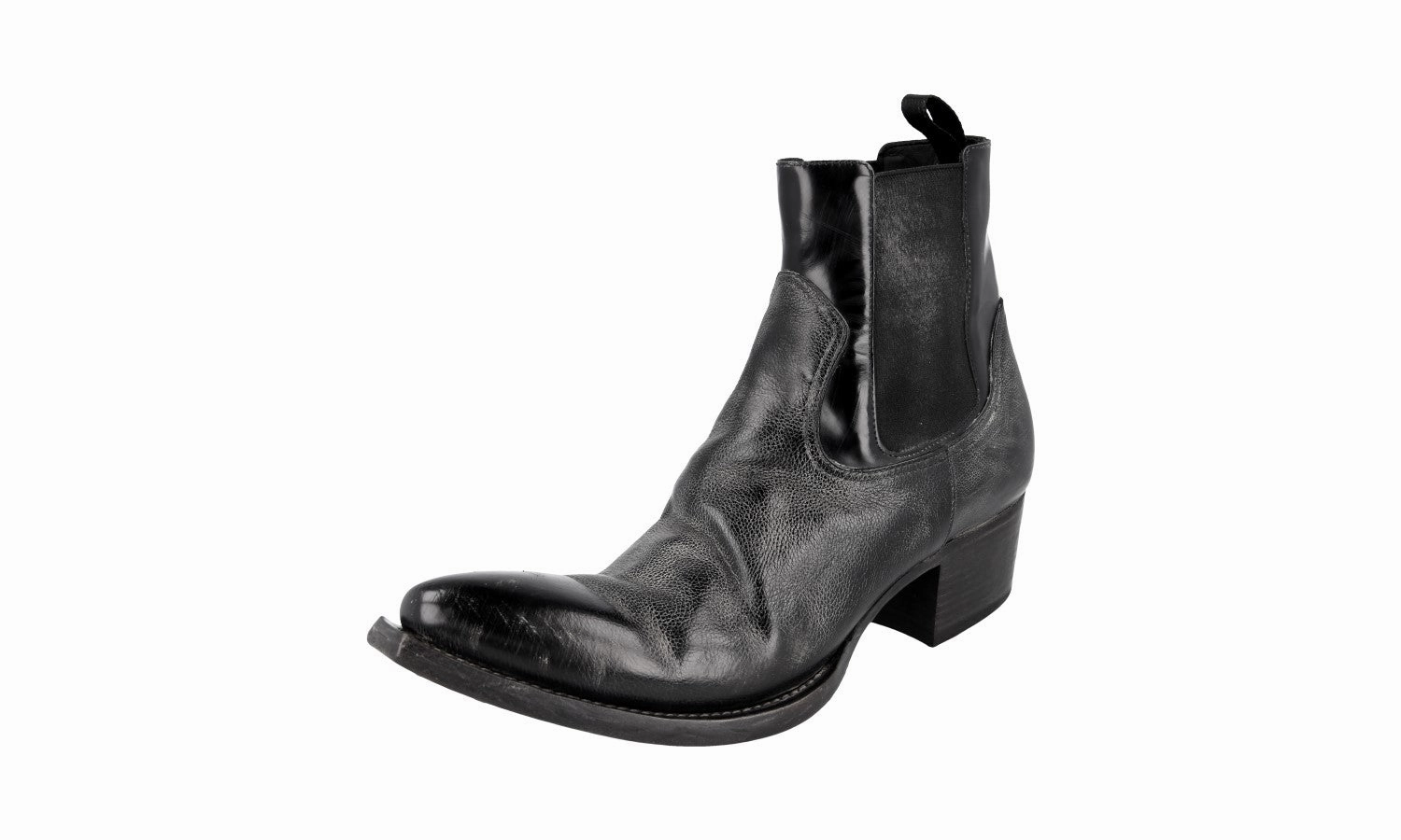 Prada Men's Black Leather Cowboy Half-Boot 2TG210 Outdoor Chicwear Season Look