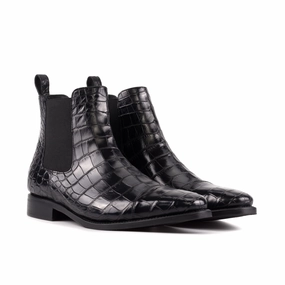 Lift Up Picnic Black Alligator Chelsea Boots