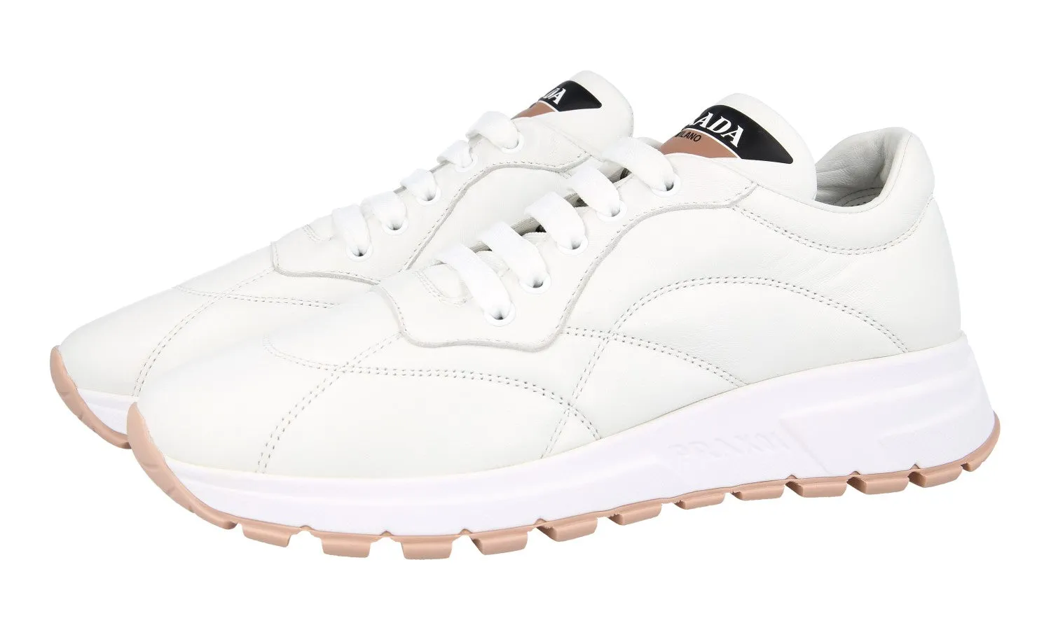 Weekend Walks Prada Women's White Leather Prax01 Sneaker 1E245L