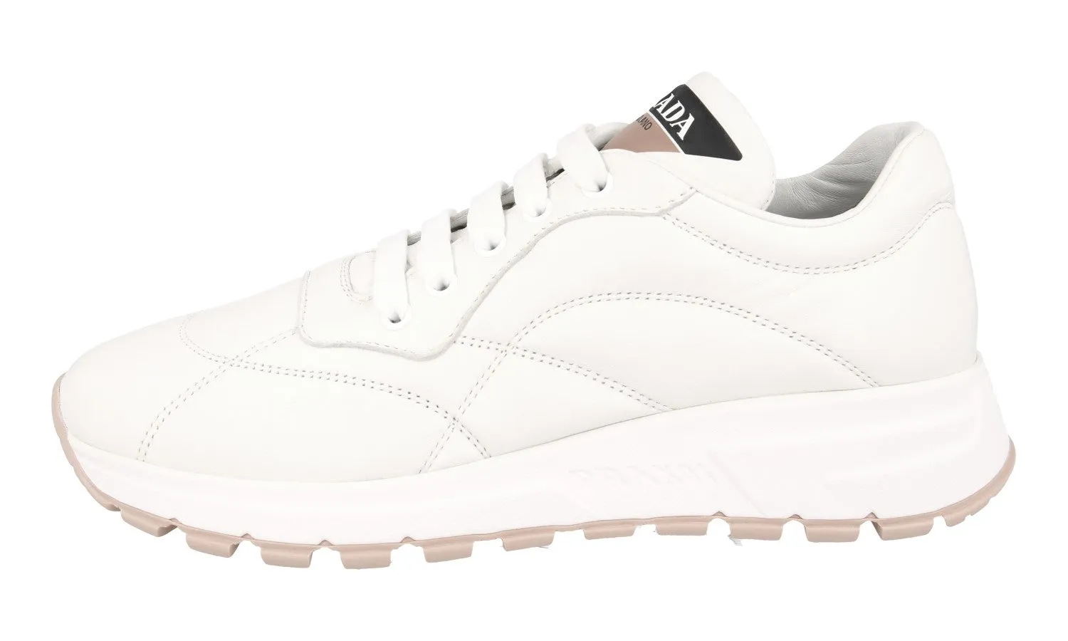 Prada Women's White Leather Prax01 Sneaker 1E245L Water resistant coating