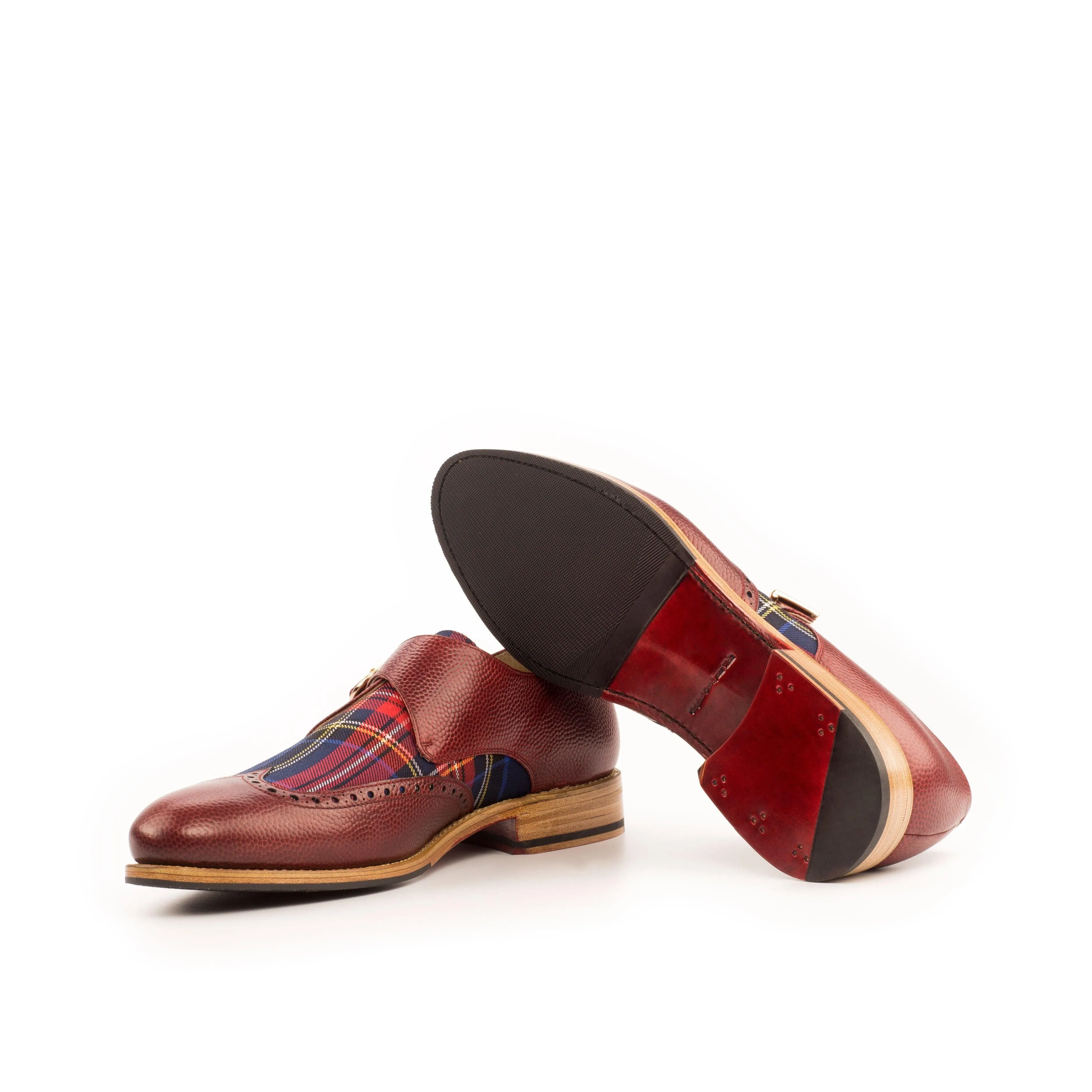 Good Grip Red Leather & Tartan Fabric Single Monk Shoes