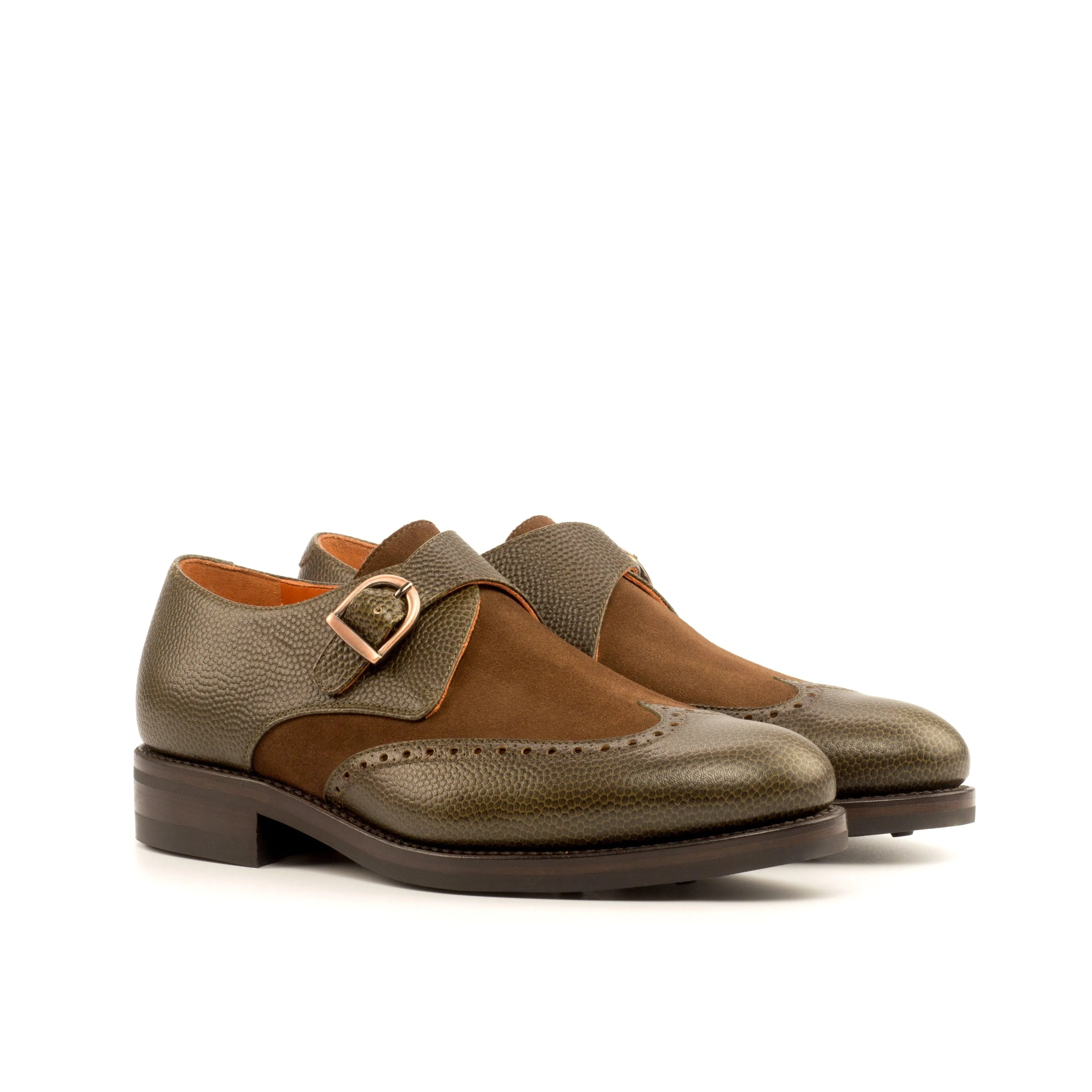 Safety Grip Boss Look Olive Leather & Brown Suede Single Monk Shoes