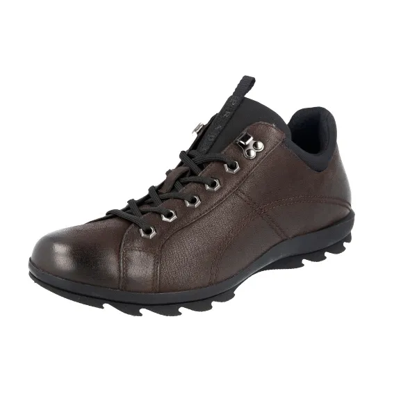 Prada Men's Brown Leather Lace-up Shoes 4E2938 Strong Look Groom Shade