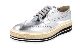 Prada Women's Silver welt-sewn Leather Derby Lace-up Shoes 1E722E Lightweight Sole