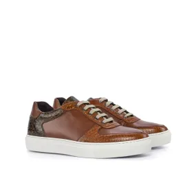 latex - sole shoes weight - conscious shoes Cognac & Olive Python Low-Top Sneakers