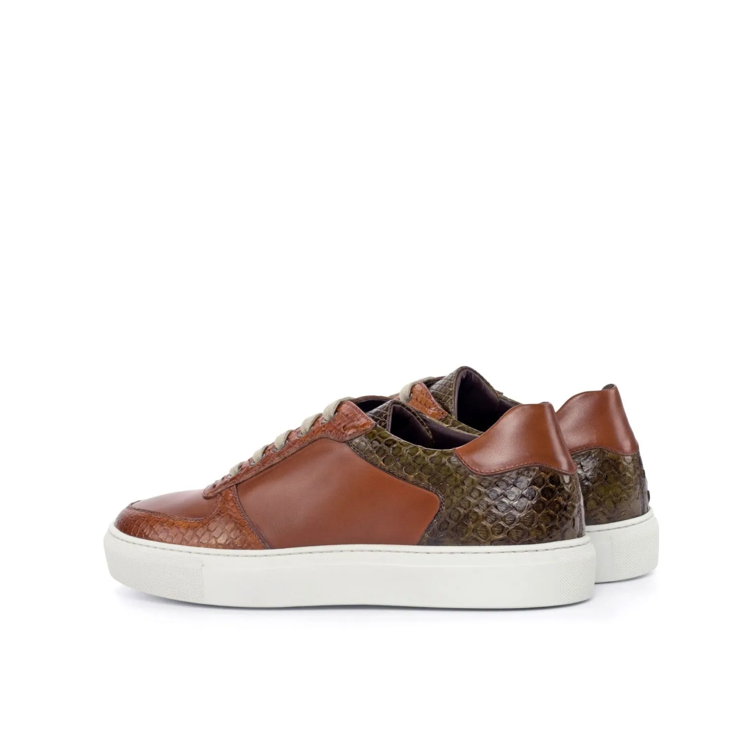 Gel cushion leather shoes Cognac & Olive Python Low-Top Sneakers