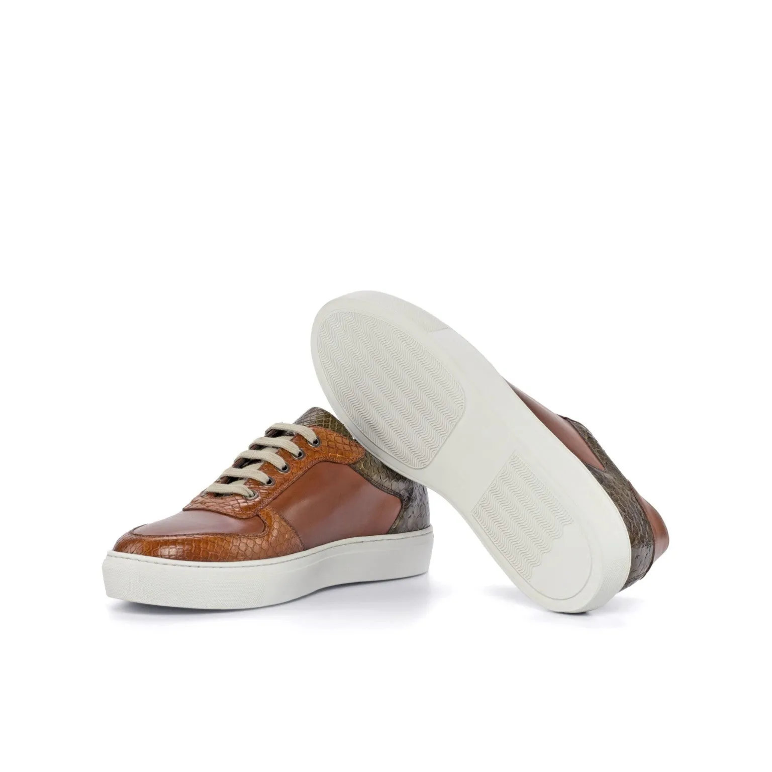 Cognac & Olive Python Low-Top Sneakers marathon - ready