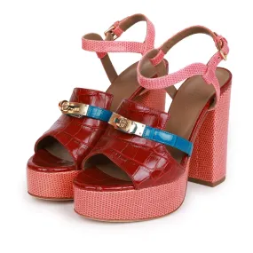 Top quality Hermes Calas High Heel Sandals Rouge H and Bleu Izmir Matte Alligator and Pink Lizard 37.5 Path Free