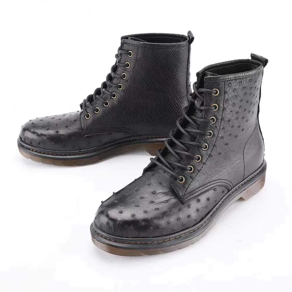 Light Fit Crocodile Shoes Ostrich Leather Classic Unisex 8-Eye Boots