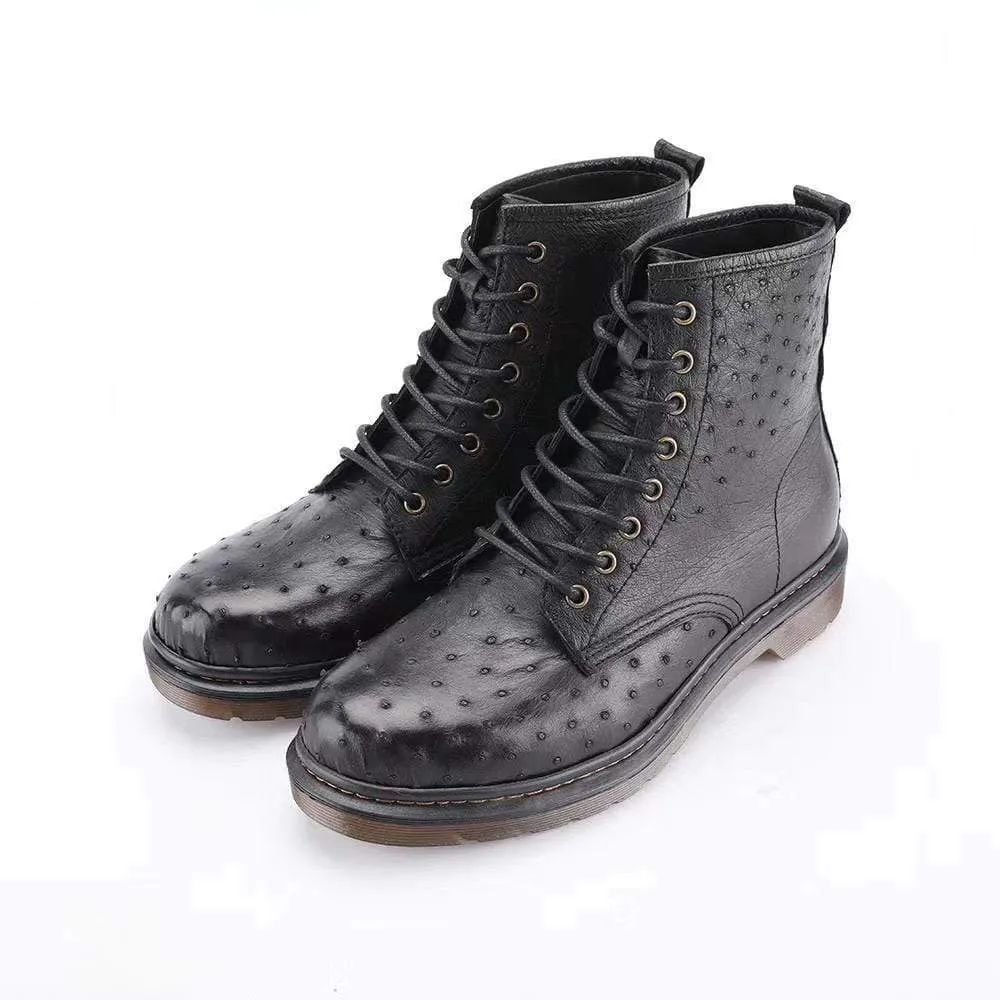 Easy Wear Walkable Crocodile Shoes Ostrich Leather Classic Unisex 8-Eye Boots