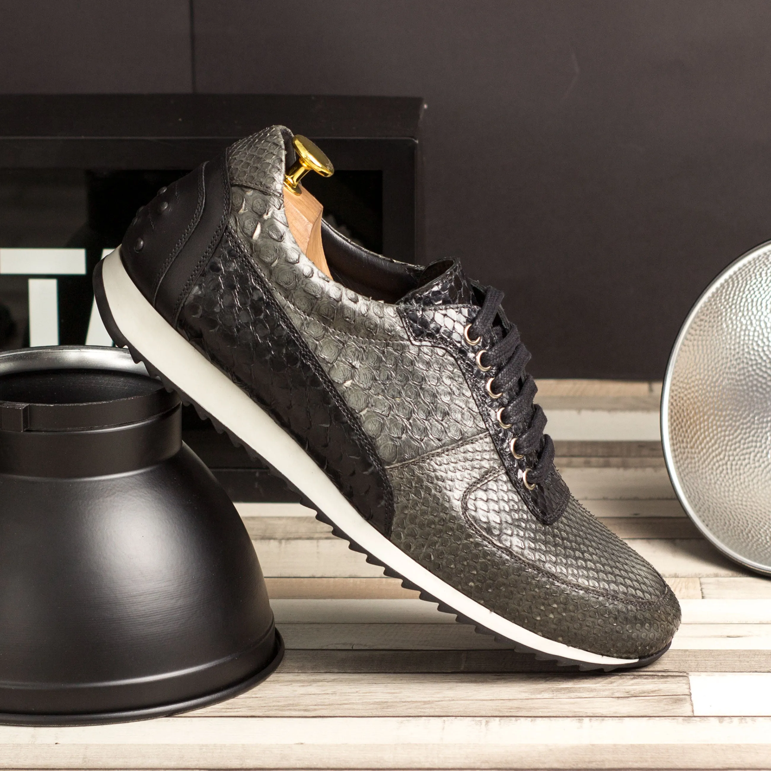relay shoes Grey & Black Python Trainer Sneakers