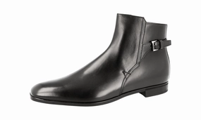 Urban Utility Weekend Style Prada Men's Black Leather Jodhpur Half-Boot 2TE084