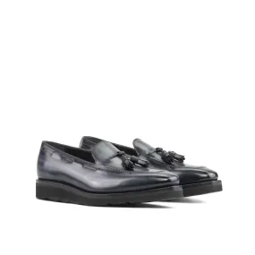 Soft Sole Shoes Grey Patina Leather Tassel Loafer