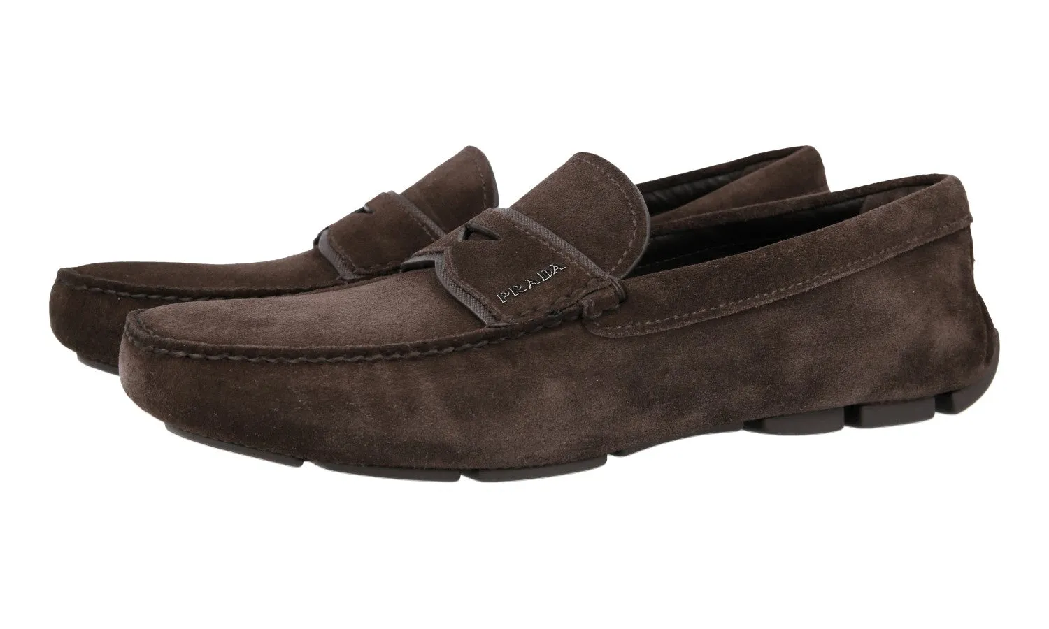 Prada Men's Brown Leather Driving Loafers 2DD155 Trendy Walking Shoes Water Safe