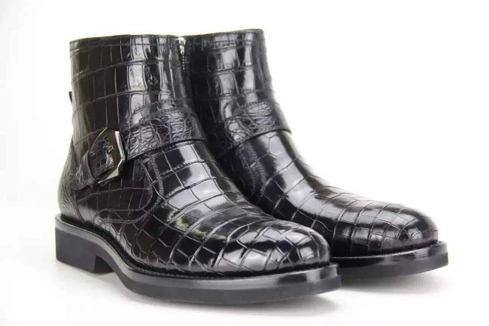 Breathable Lining Street Fair Crocodile Shoes Mens Crocodile Leather Cropped Lace Up Derby Toe Cap Boots