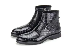 Functional Fit runway look Crocodile Shoes Mens Crocodile Leather Cropped Lace Up Derby Toe Cap Boots